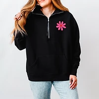 Simply Sage Market - Happy Vibes Flower Women's Quarter Zip Fleece Graphic Sweatshirt