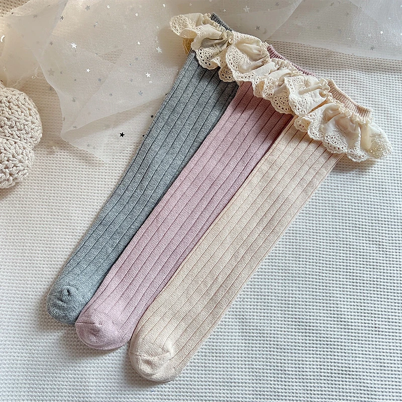 MyKids-USA Baby Kids Girls Lace Trim Patchwork Design Breathable Stocking Socks