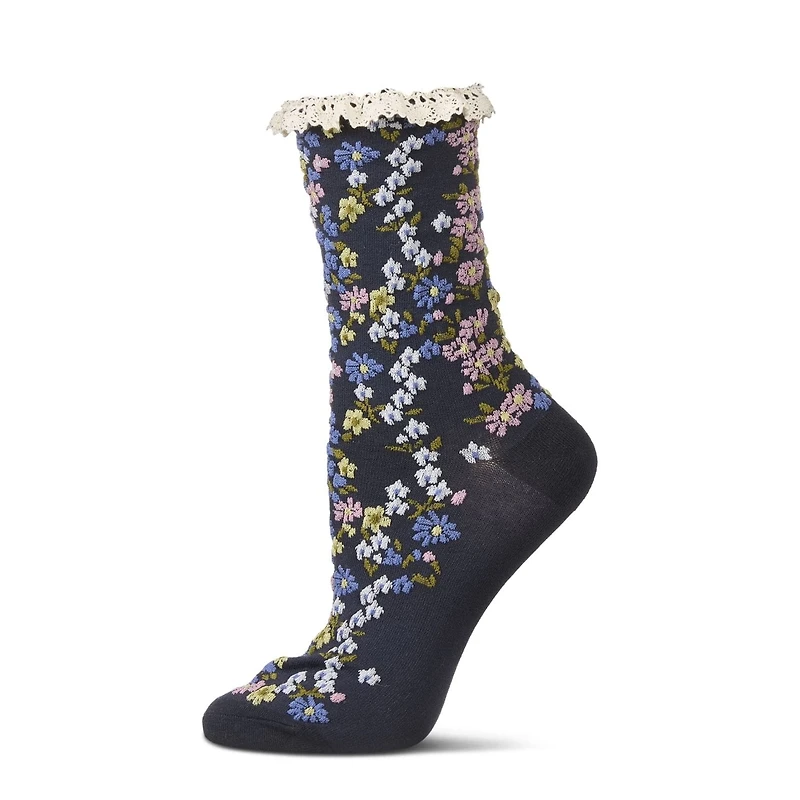 MeMoi Women's Liberty Floral Lace Cuff Crew Socks
