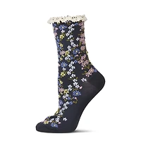 MeMoi Women's Liberty Floral Lace Cuff Crew Socks