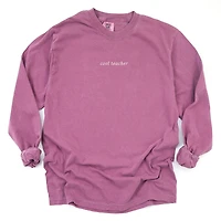 Simply Sage Market - Embroidered Cool Teacher Women's Garment Dyed Long Sleeve Graphic T-Shirt
