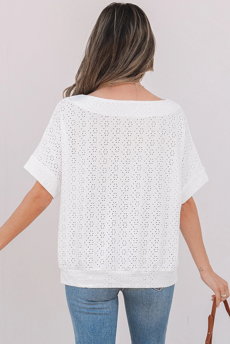 Threaded Pear Women's Faye Eyelet Pattern Casual Top
