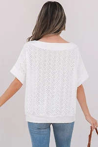 Threaded Pear Women's Faye Eyelet Pattern Casual Top