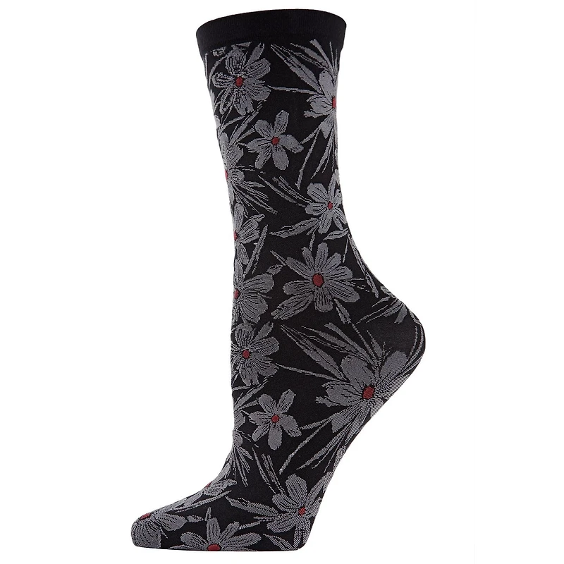 MeMoi Women's Abstract Floral Opaque Crew Socks
