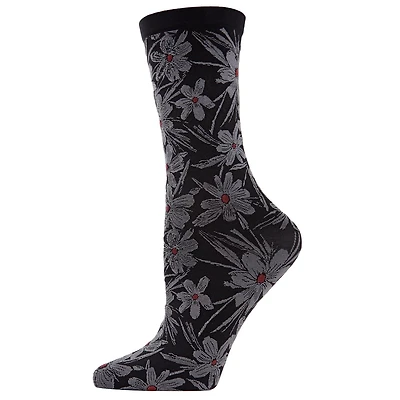 MeMoi Women's Abstract Floral Opaque Crew Socks