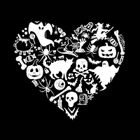 LA Pop Art Men's Cotton/Poly Blend Word T-Shirt - Halloween Heart