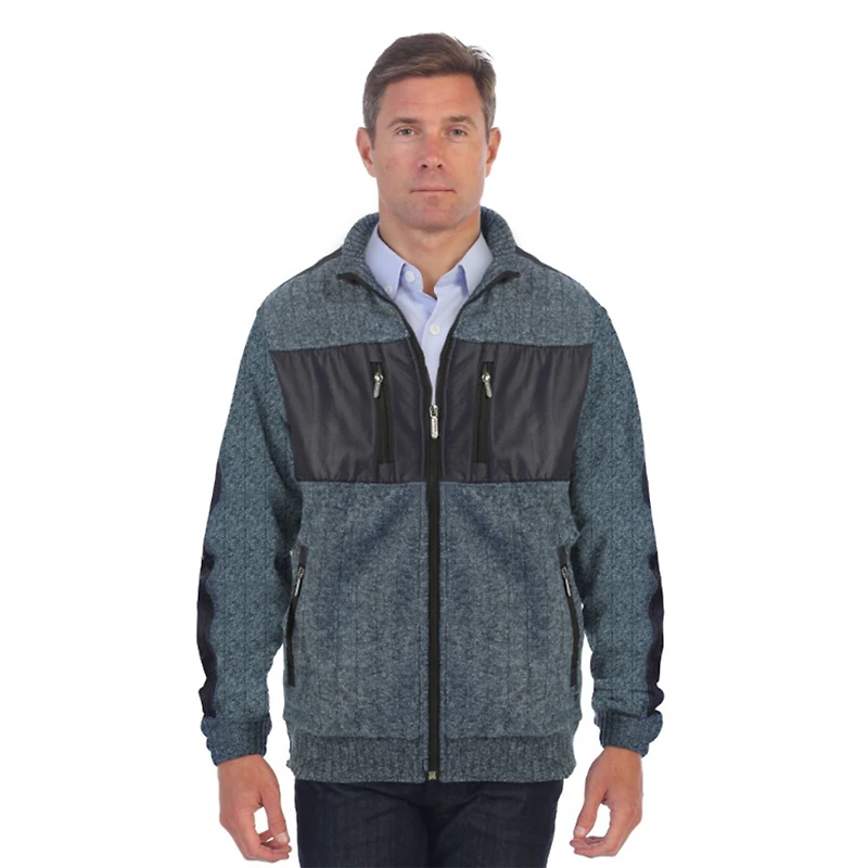 Gioberti Men's Full Zip Cardigan Patch Design Sweater with Flannel Lining