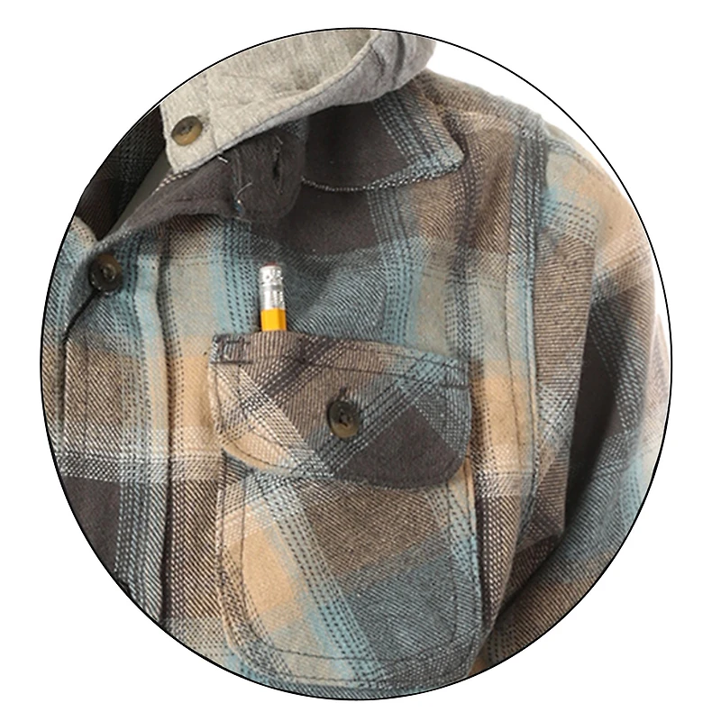 Gioberti Boy's 100% Cotton Removable Hoodie Plaid Checkered Flannel Shirt