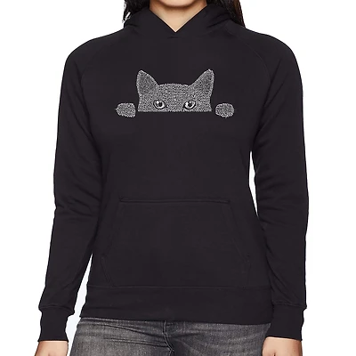 LA Pop Art Peeking Cat - Women's Word Hooded Sweatshirt