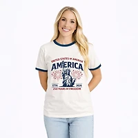 Simply Sage Market - America Statue of Liberty 250 Years Women's Ringer Graphic T-Shirt