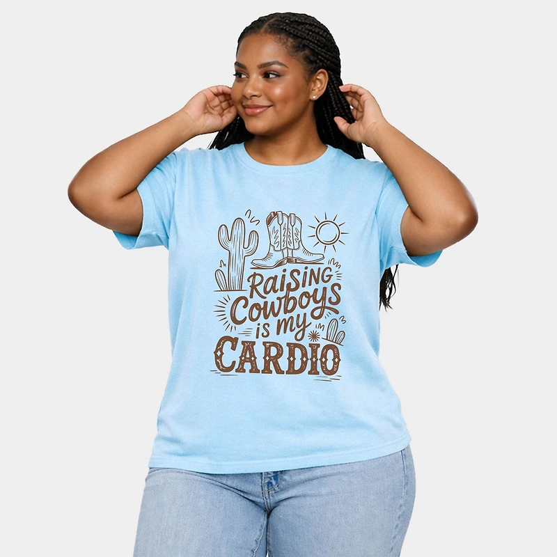 Simply Sage Market - Raising Cowboys Is My Cardio Women's Plus Sized Garment Dyed Graphic T-Shirt