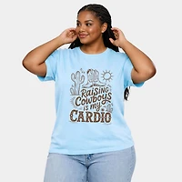 Simply Sage Market - Raising Cowboys Is My Cardio Women's Plus Sized Garment Dyed Graphic T-Shirt
