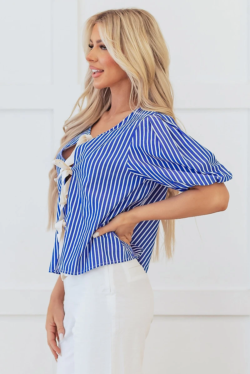 Threaded Pear Women's Dream Stripe Tied Front Blouse