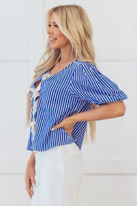 Threaded Pear Women's Dream Stripe Tied Front Blouse