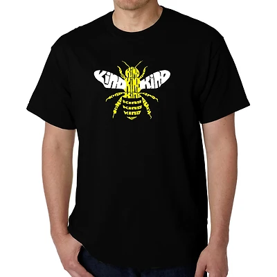 LA Pop Art Men's Bee Kind Word T-Shirt, 100% Cotton, Crew Neck - Short Sleeve