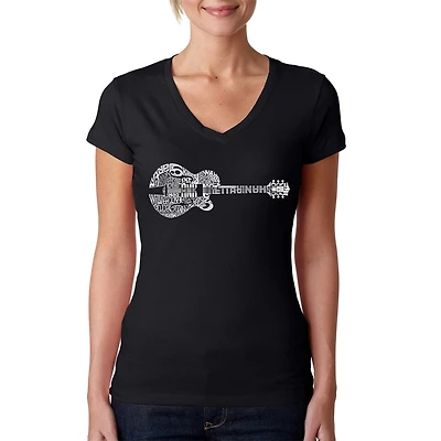 LA Pop Art Womens Word V-Neck T-Shirt - Country Guitar