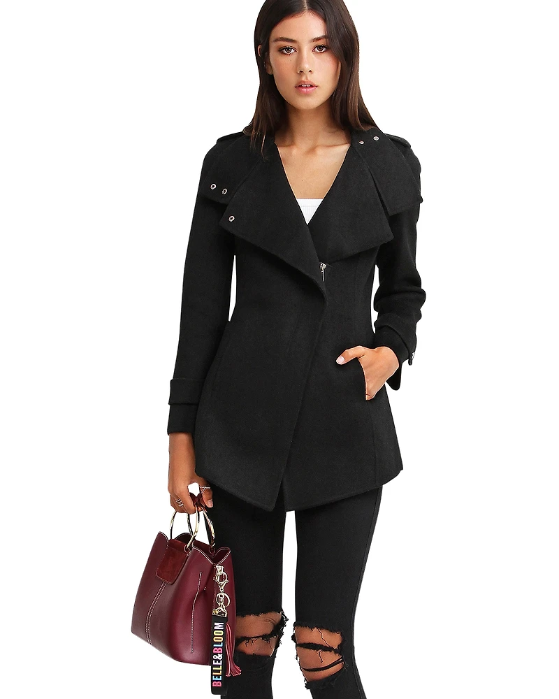 Belle & Bloom Womens Bad Girl Wool Blend Moto Coat