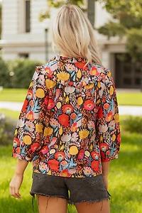 Threaded Pear Women's Amara Puff Sleeve Tied Blouse