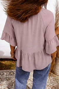 Threaded Pear Women's Ainsley Slit Ruffled Loose Blouse