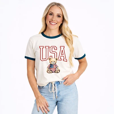 Simply Sage Market - USA Bear Women's Ringer Graphic T-Shirt