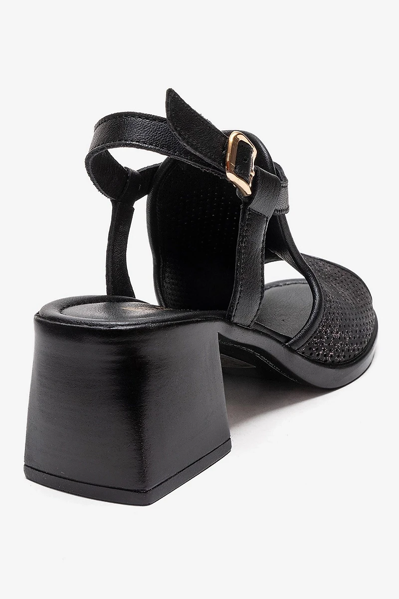 Forever & Always Womens Janelle Leather Block Heel Sandal