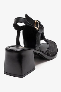 Forever & Always Womens Janelle Leather Block Heel Sandal