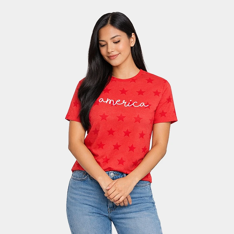 Simply Sage Market - America Cursive Women's Short Sleeve Star Tee