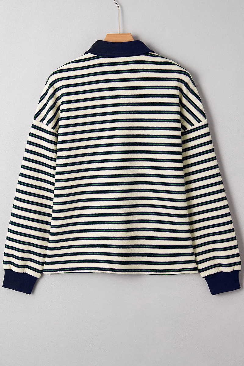 Threaded Pear Women's Louisa Contrast Collar Zip Long Sleeve Top