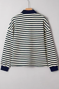 Threaded Pear Women's Louisa Contrast Collar Zip Long Sleeve Top
