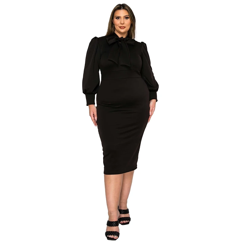 L I V D Women's Plus Anastasia Tie Neck Dress