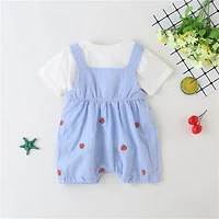MyKids-USA Baby Girl Plaid Graphic Strawberries Embroidery Snap Button Jumpsuit & Solid Tee Sets