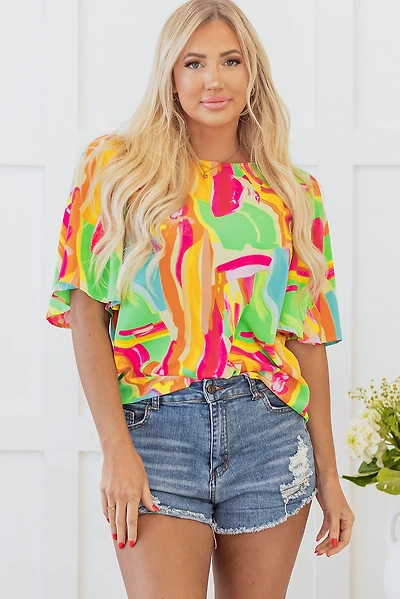 Threaded Pear Women's Angel Abstract Half Sleeve Blouse