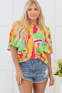 Threaded Pear Women's Angel Abstract Half Sleeve Blouse