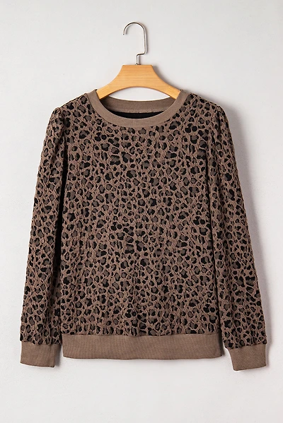 Threaded Pear Women's Annie Ribbed Trim Leopard Top