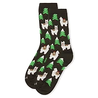 MeMoi Women's Llama Trees Christmas Crew Socks