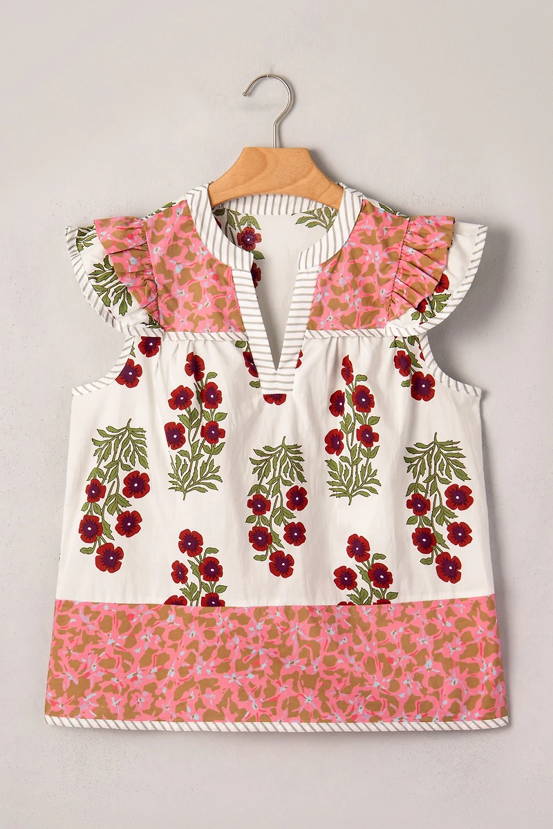 Threaded Pear Women's Zora Trim Flutter Cotton Blouse