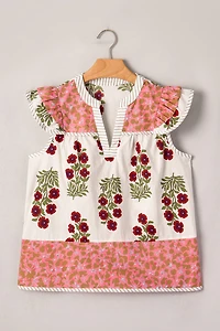 Threaded Pear Women's Zora Trim Flutter Cotton Blouse