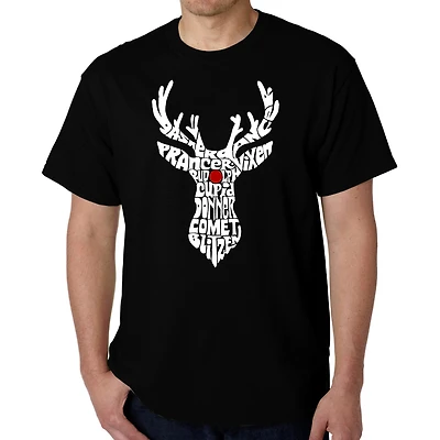 LA Pop Art Men's Word T-Shirt - Santa's Reindeer Names Short Sleeve Crew Neck