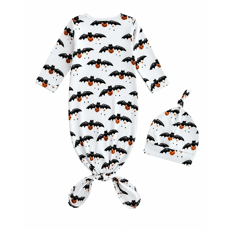 Laurenza's Baby Boys Halloween Bat Knotted Gown with Hat