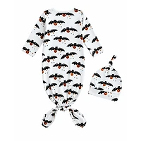 Laurenza's Baby Boys Halloween Bat Knotted Gown with Hat