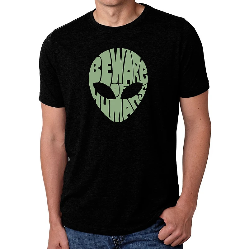 LA Pop Art Men's Cotton-Poly Word T-Shirt - Beware of Humans