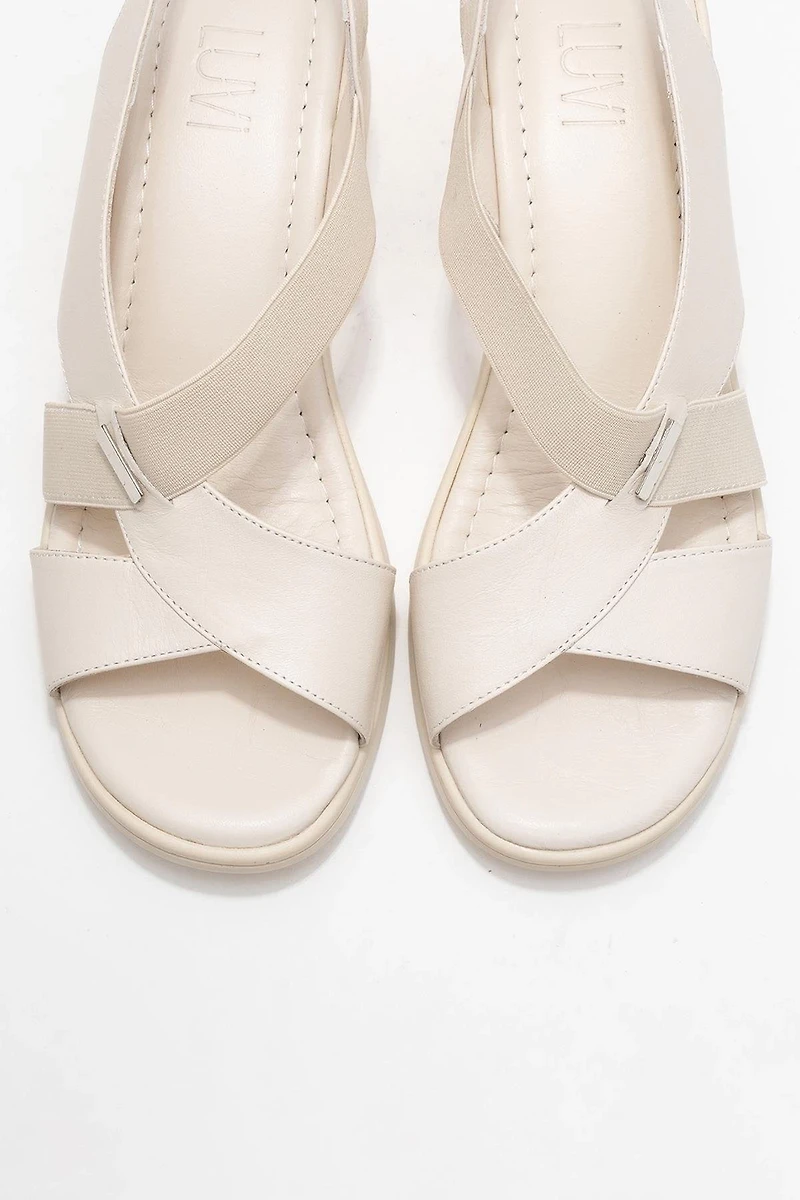 Forever & Always Womens Crina Elasticated Leather Chunky Heel Sandal