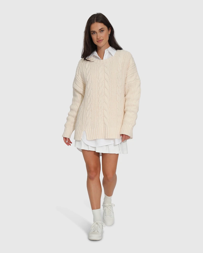 Belle & Bloom Womens Perfect Me Oversized Crew Sweater