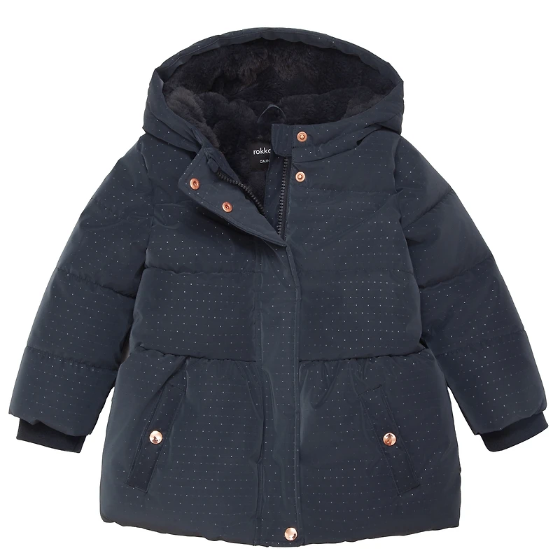 Rokka&Rolla Toddler Girls Faux Fur Mid-Length Puffer Coat