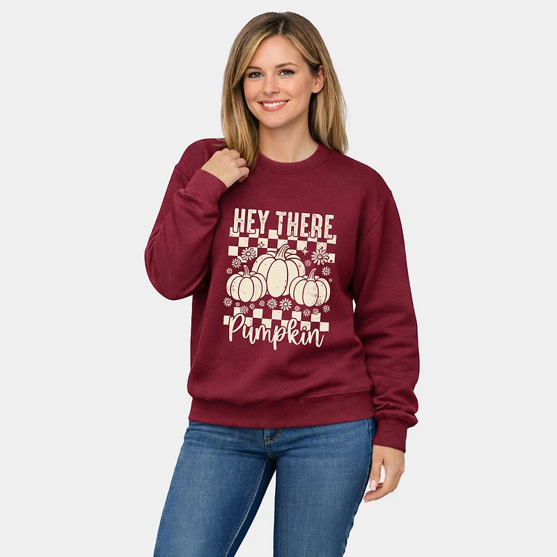 Simply Sage Market - Women's Graphic Sweatshirt Hey There Pumpkin Checkered