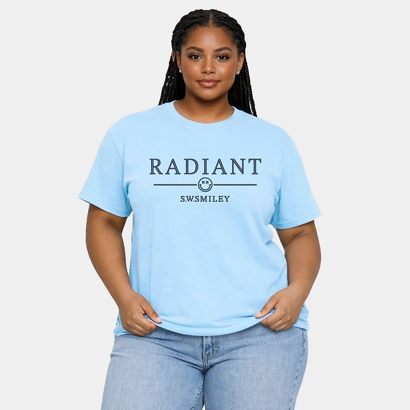 Simply Sage Market - S.W.Smiley Embroidered Radiant Smiley Outline Women's Plus Sized Garment Dyed Graphic T-Shirt