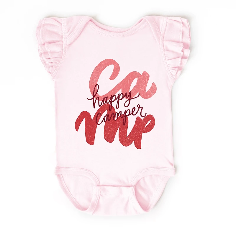 The Juniper Shop - Happy Camper Cursive Baby Girl's Flutter Sleeve Bodysuit