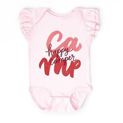 The Juniper Shop - Happy Camper Cursive Baby Girl's Flutter Sleeve Bodysuit