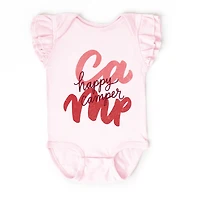 The Juniper Shop - Happy Camper Cursive Baby Girl's Flutter Sleeve Bodysuit