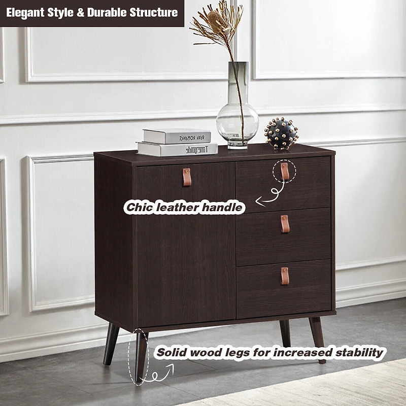 SUGIFT 3-Drawer Sideboard Storage Display Cabinet Dresser 35-lb Cabinet Capacity 20-lb Shelf 10-lb Drawer Brown